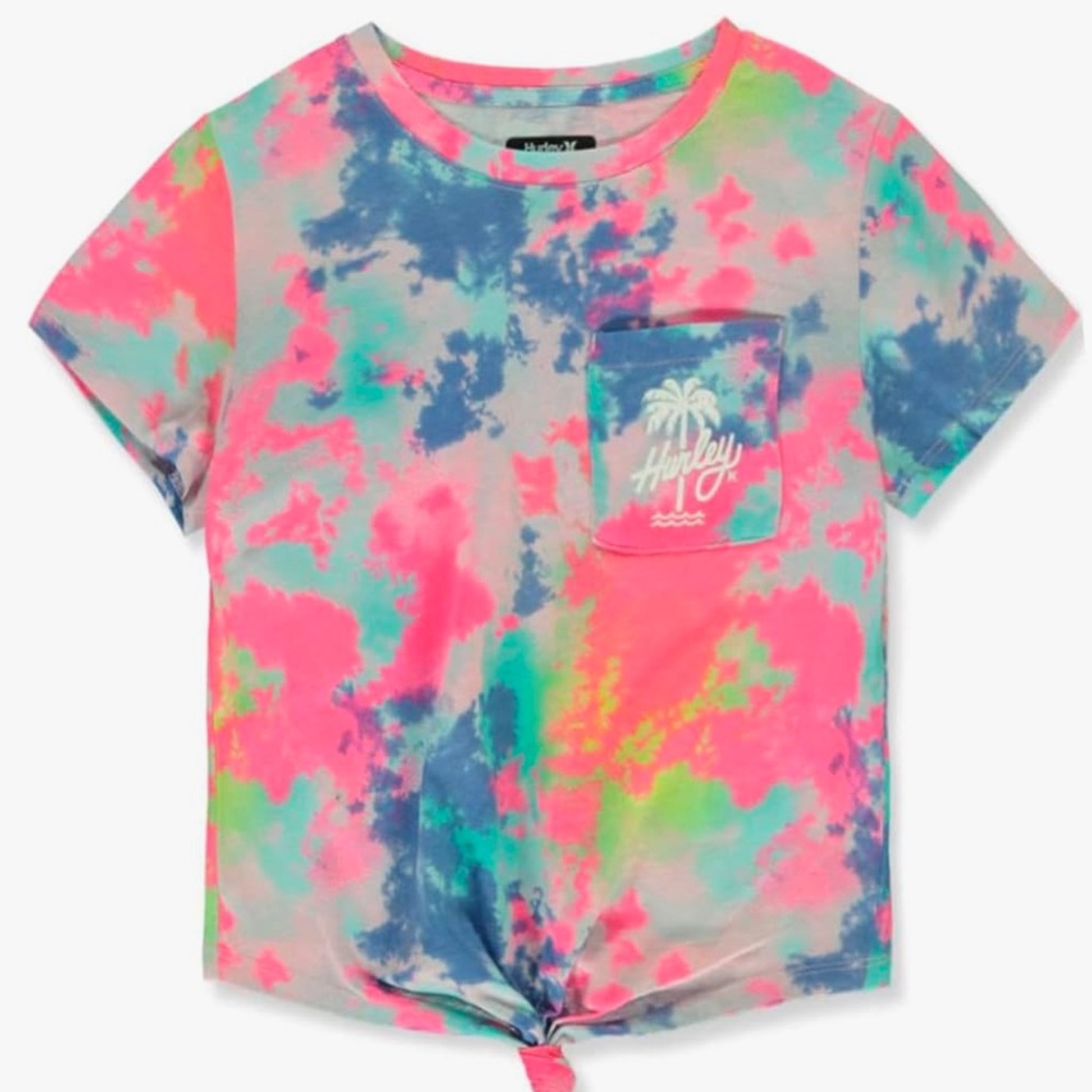 NWT HURLEY Girls Front Tie Graphic Tee